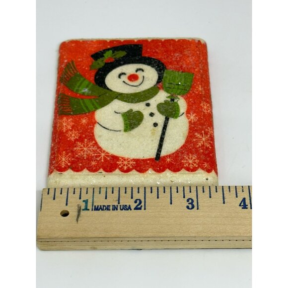 VTG Classic Snowman Coasters Set of 2 | Red & Green Christmas Tile Decor Holiday - Picture 8 of 9